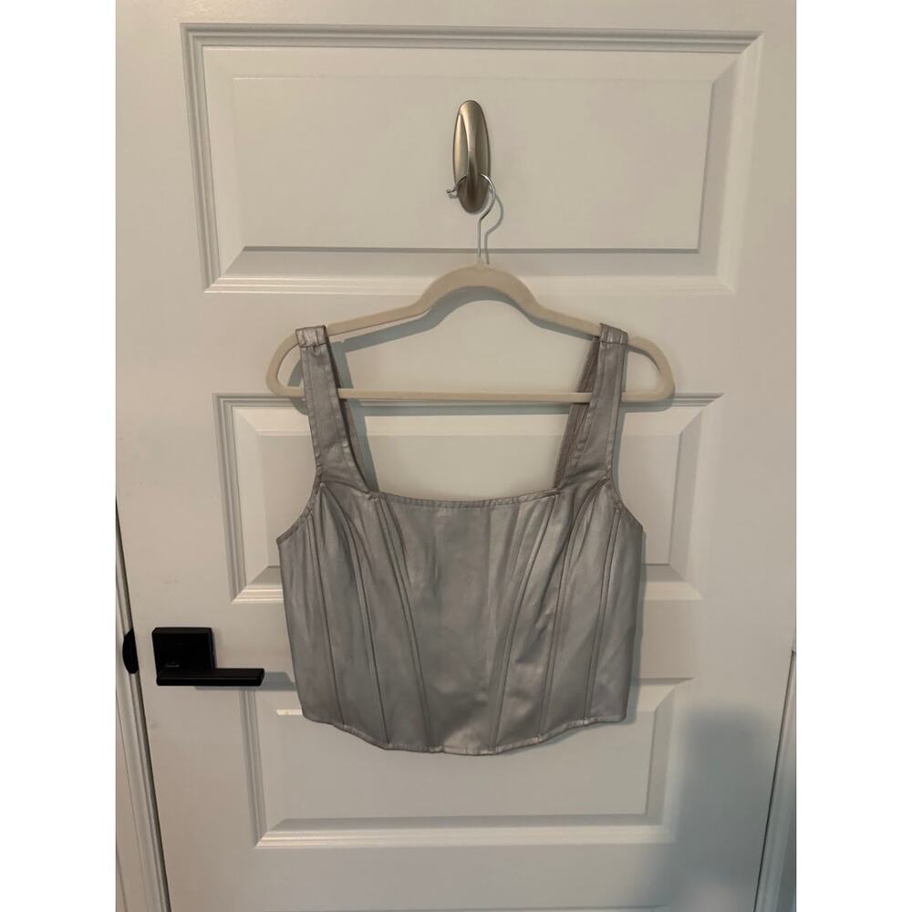 Anthropologie Metallic Silver Corset Top